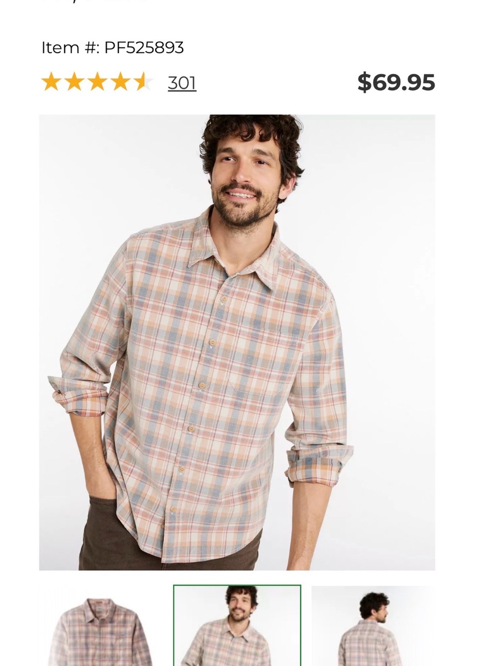 L.L. Bean Men's Plaid Button-Down Shirt — corduroy